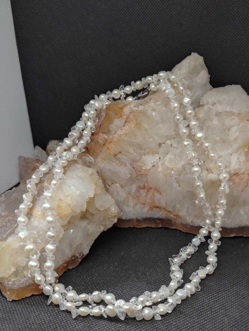 Freshwater Pearl and Crystal Chip Necklace 34 Inches Long